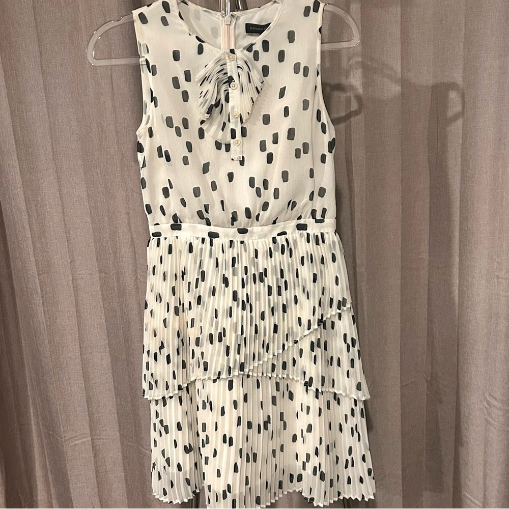 Banana Republic Asymmetrical Dress in cream with Black Dots